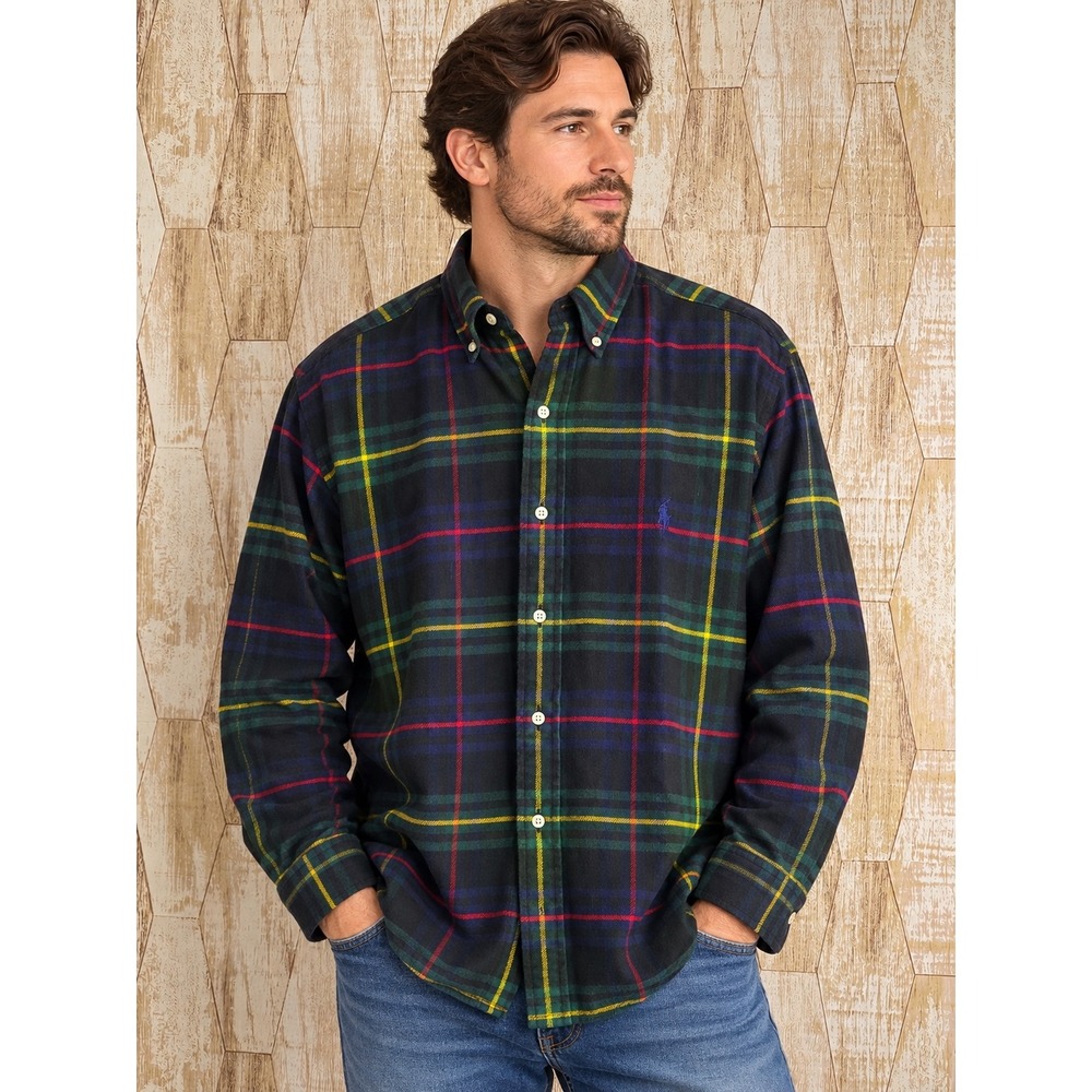 Vintage Polo Ralph Lauren Blake Mens XL Flannel Shirt Plaid Cotton Button Down